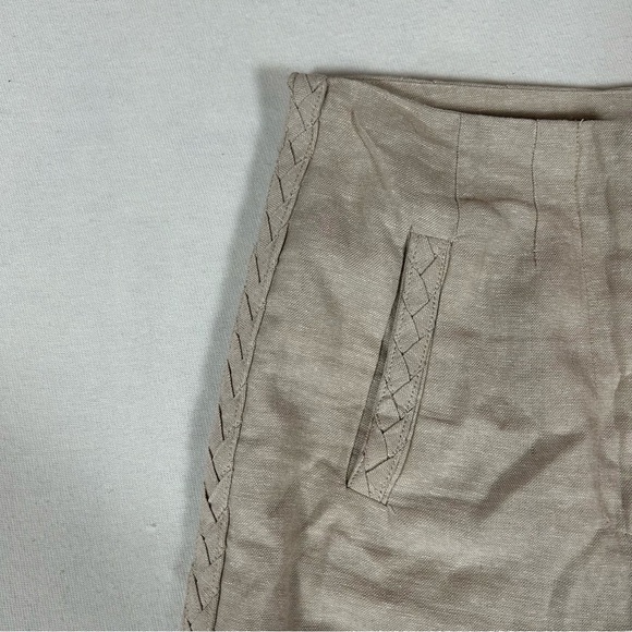Jason Wu Wide Leg Linen Pants Womens 2 Beige High Rise Crop Braided Detail - Picture 3 of 12